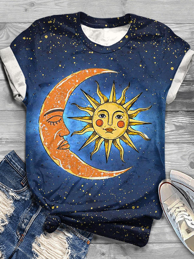 Women's Christian Sun And Moon Crew Neck T-shirt