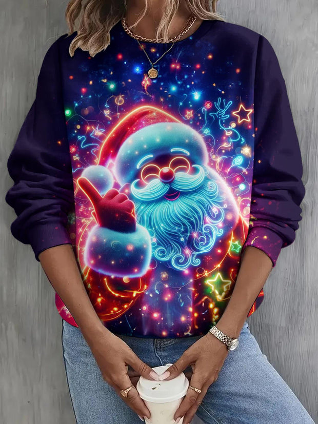 Colorful Santa Claus Long Sleeve Casual Top