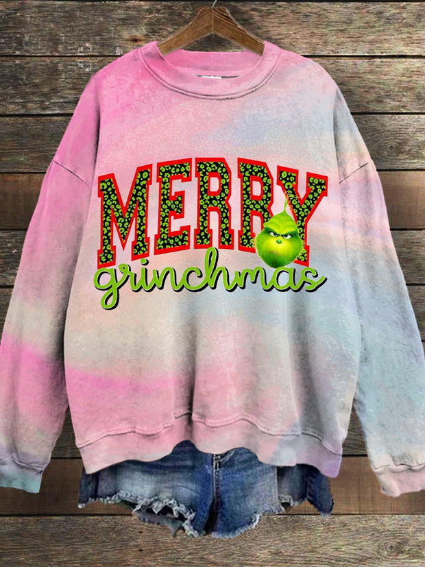 Merry Christmas Funny Words Print Long Sleeve Casual Top