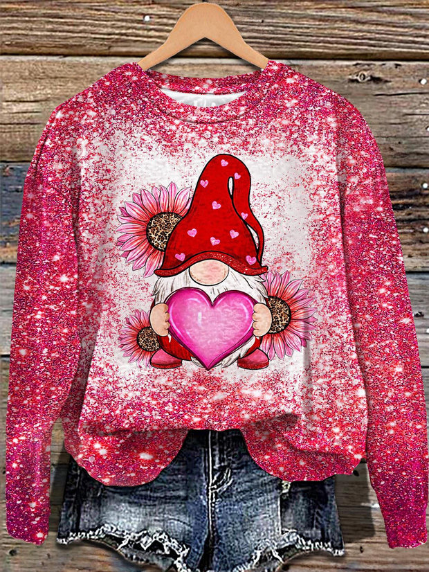 Women's Valentine's Day Sunflower Gnome Printed Long Sleeve Casual Top