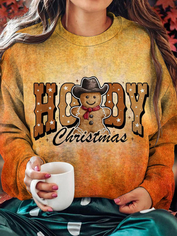 Howdy Christmas Gingerbread Man Crew Neck Casual Sweatshirt