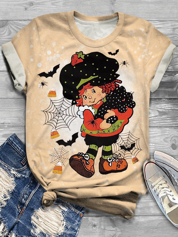 Women Halloween Girls Vintage Printed Casual Crew Neck T-Shirt