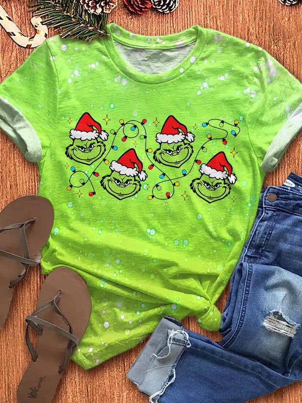 Women's Funny Christmas Character Print Crew Neck T-shirt