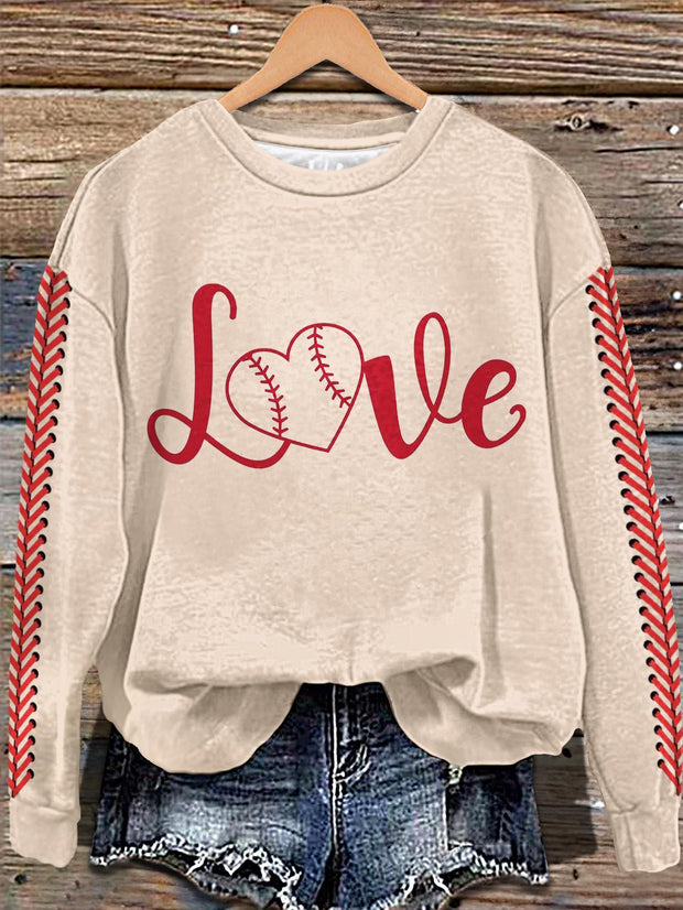 Valentine's Day Retro Baseball Fashion Printed Long Sleeve Casual Top