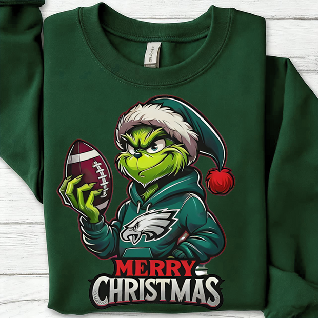 Merry Christmas Eagle Grinch Printed Long Sleeve Casual Top