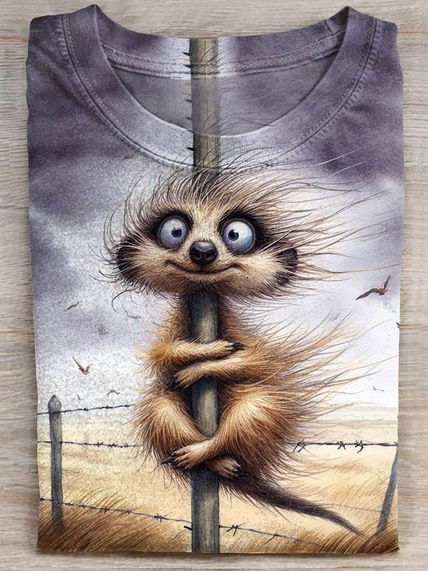 Scared Raccoon Storm Humor Funny Print T-shirt