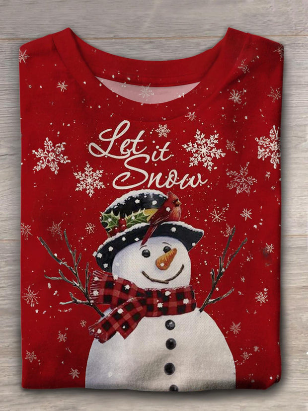 Snowman With Tophat Crew Neck T-shirt