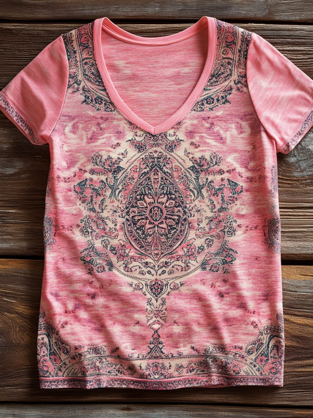 Retro Hippie Ethnic Totem Art V-neck T-Shirt