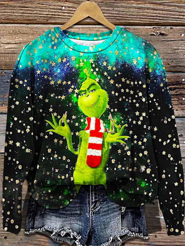 Women's Cute Starry Sky Christmas Printed Long Sleeve Casual Top