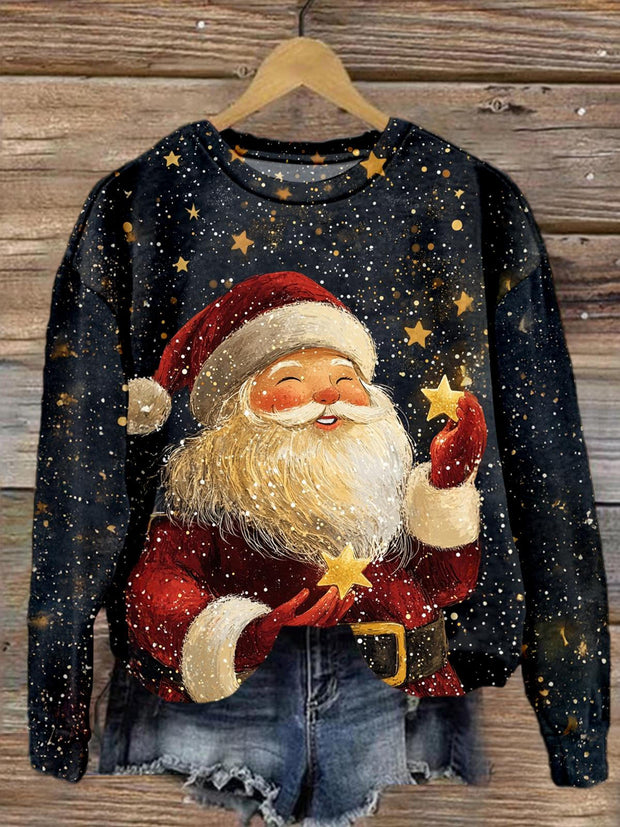 Happy Santa Claus Printed Long Sleeve Casual Top