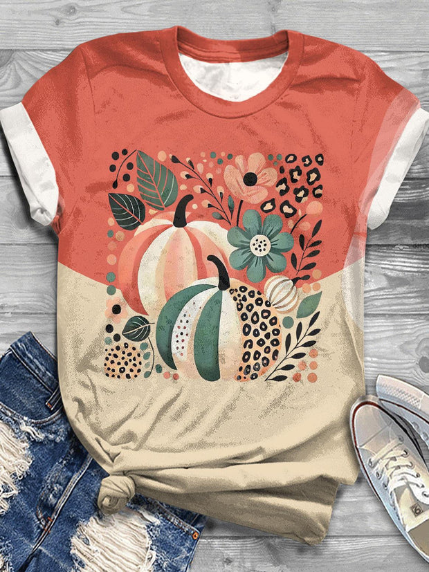 Women's Bohemian Pumpkin Fall Crew Neck T-shirt