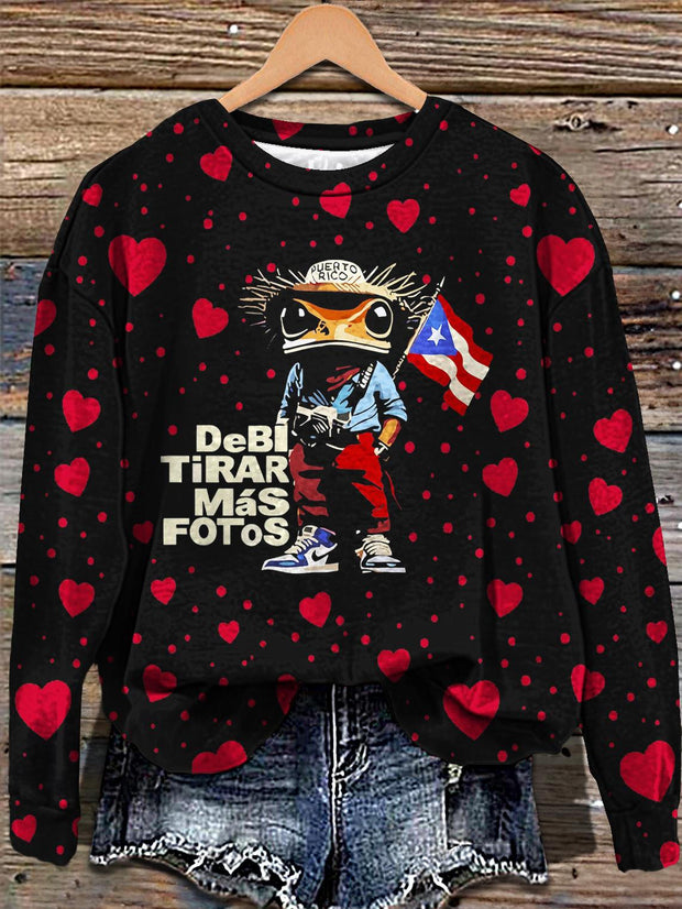 Bad Bunny Debi Tirar Mas Fotos Valentine's Day Printed Long Sleeve Casual Top