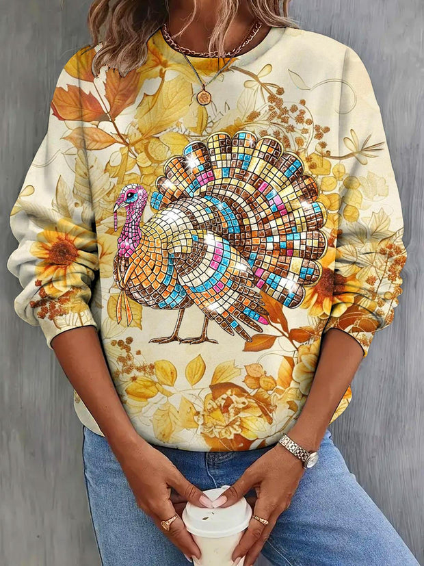 Women's Peacock Jewelry Vintage Print Long Sleeve Top