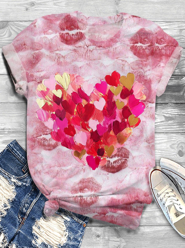 Heart Design Valentines Crew Neck T-shirt