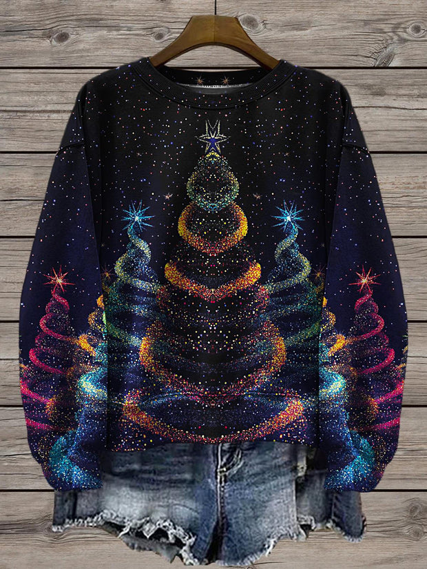 Women's Glitter Christmas Tree Printed Long Sleeve Casual Top