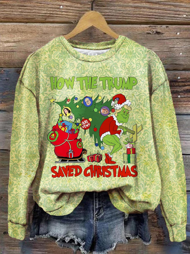 How The Trump Saved Christmas Vintage Print Long Sleeve Top