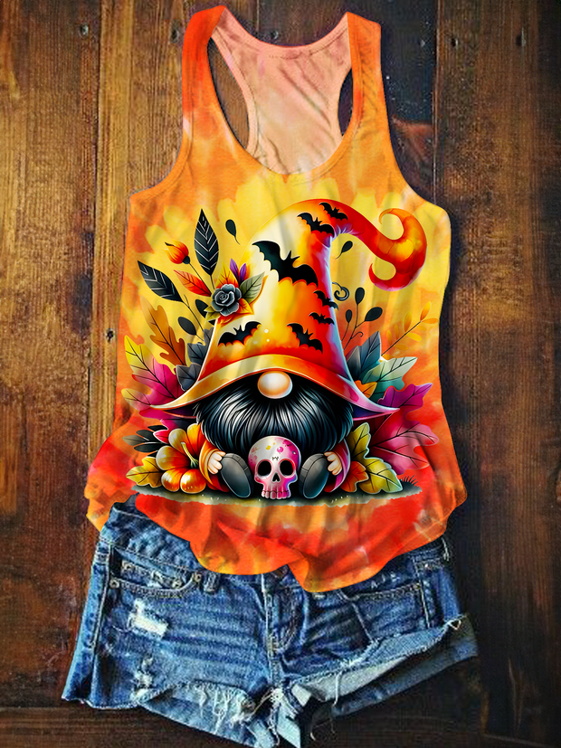 Tie-Dye Halloween Gnome Printed Casual Tank Top