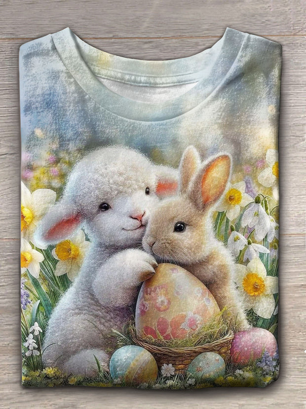 Easter Bunny And Lamb Crew Neck T-shirt