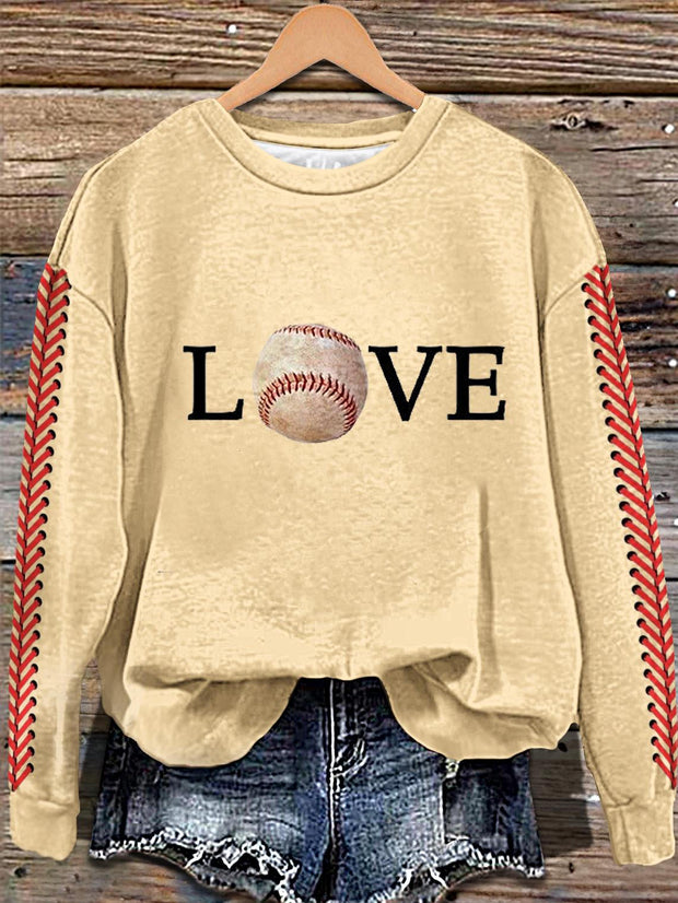 Valentine's Day Love Baseball Print Long Sleeve Casual Top