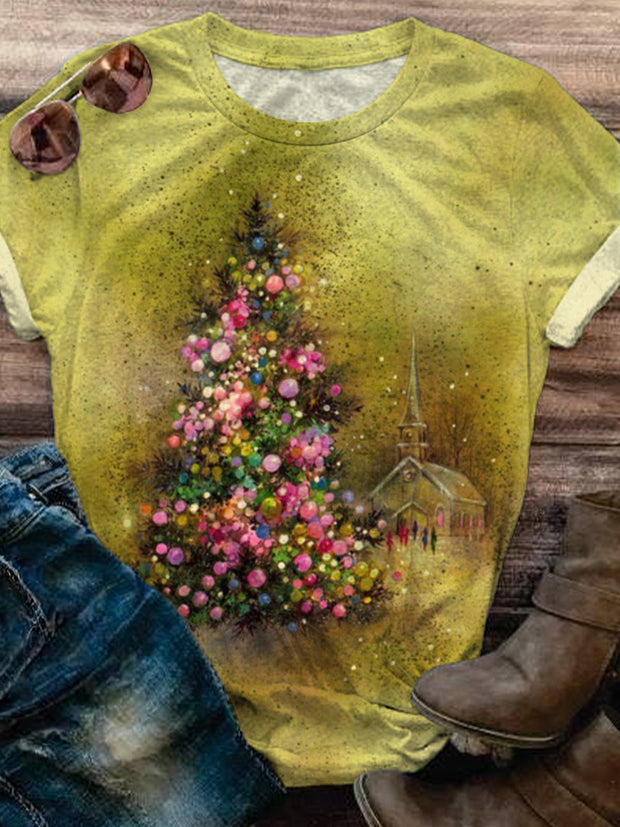 Retro Christmas Tree Crew Neck T-shirt