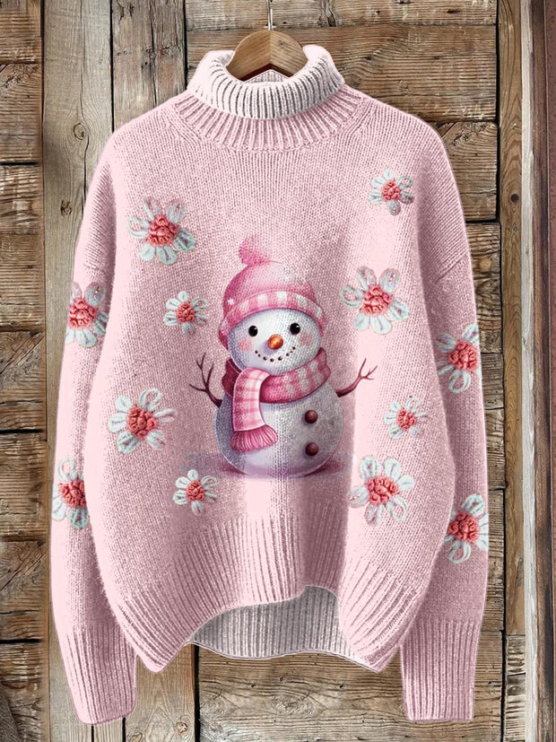 Women's winter Christmas Flower Snowman Turtleneck Fleece Sweatshirt