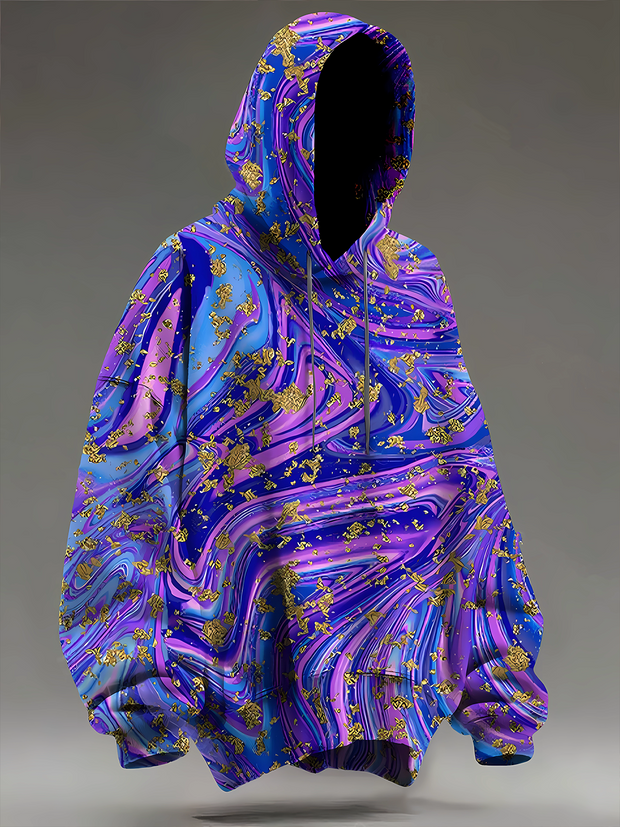 Unisex Galaxy Super Nova Multi Gold Art Print Long Sleeve Hooded Pocket Sweatshirt