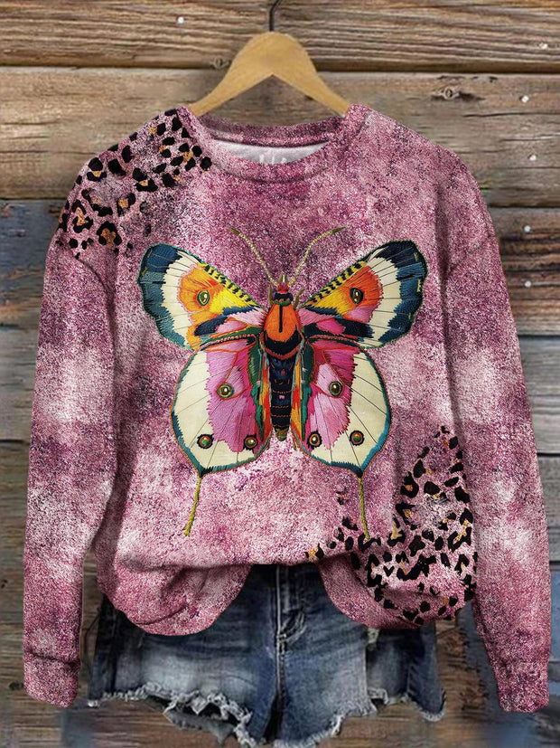 Women's Imitation Embroidery Butterfly Sexy Retro Printed Long Sleeve Top