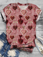 Women's Vintage Happy Valentine's Day Art Heart Print T-Shirt