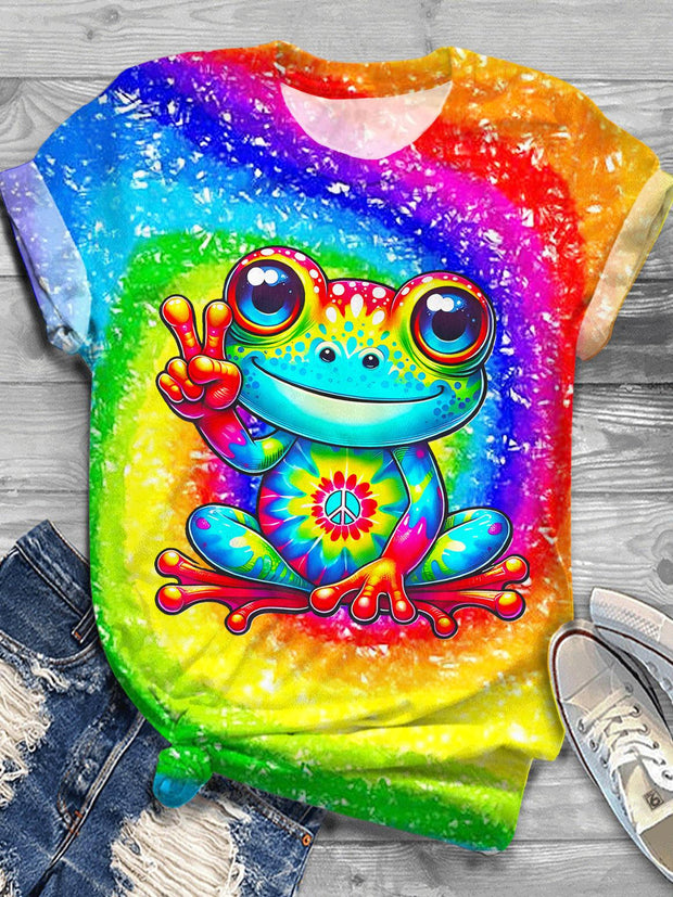 Hippie Cute Frog Crew Neck T-shirt