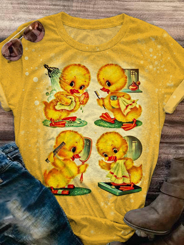 Women's Cute Duck Washing Funny Humor Print Casual T-shirt