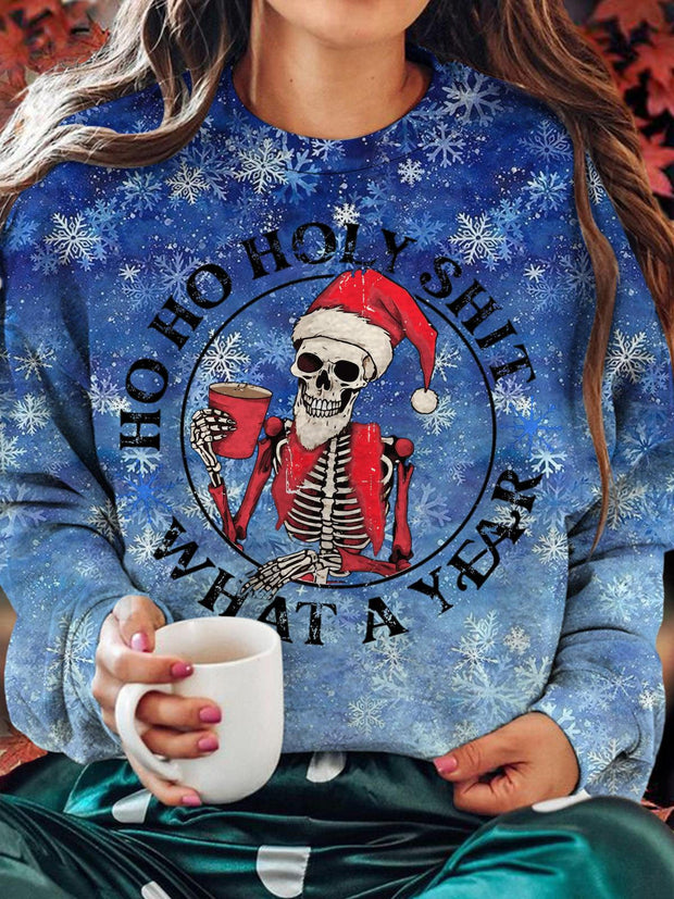 Winter Skeleton Santa Claus Sweatshirt Round-Neck