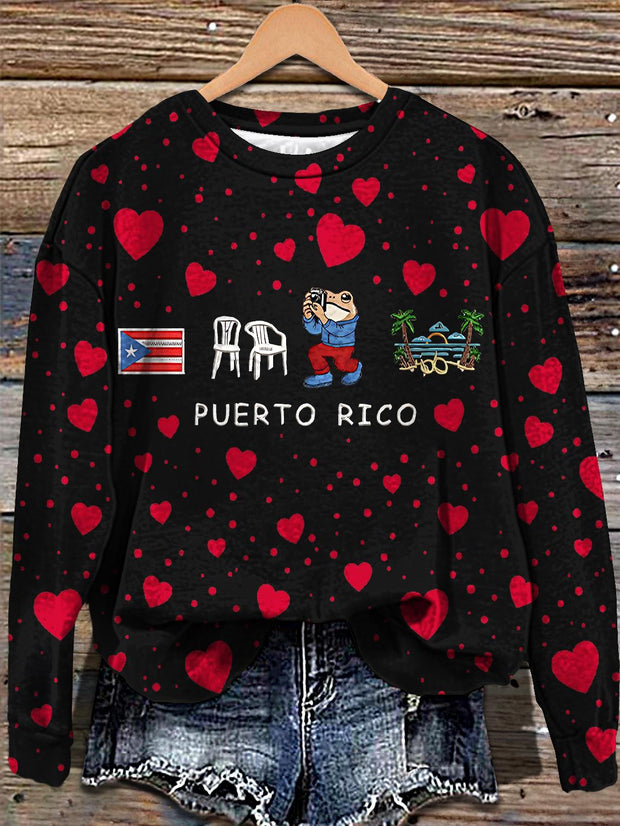 DTMF Puerto Rican Embroidered Bad Bunny Valentine's Day Printed Long Sleeve Casual Top