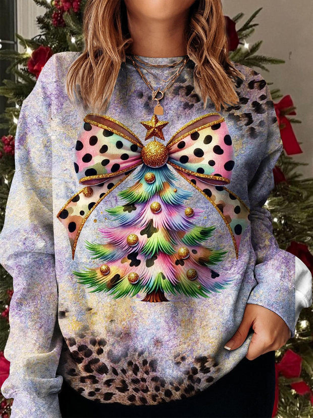 Women's Christmas Tree Butterfly Cute Sexy Print Long Sleeve Top