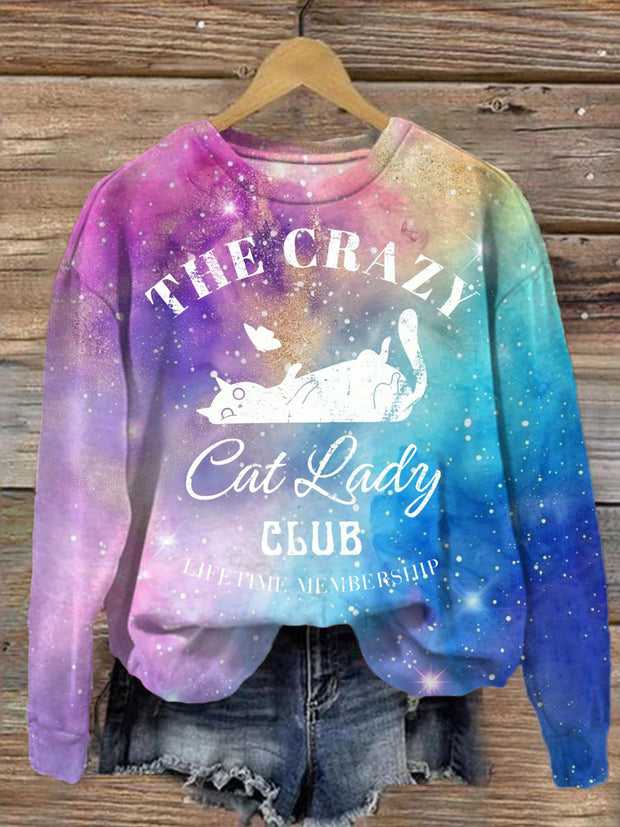 The Crazy Cat Lady Club Printed Long Sleeve Casual Top