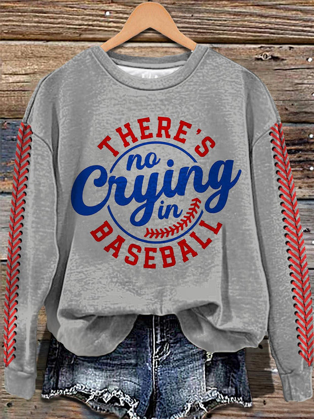 Don't Cry Retro Baseball Print Long Sleeve Casual Top