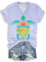 Abstract Floral Turtle Art V-neck T-Shirt