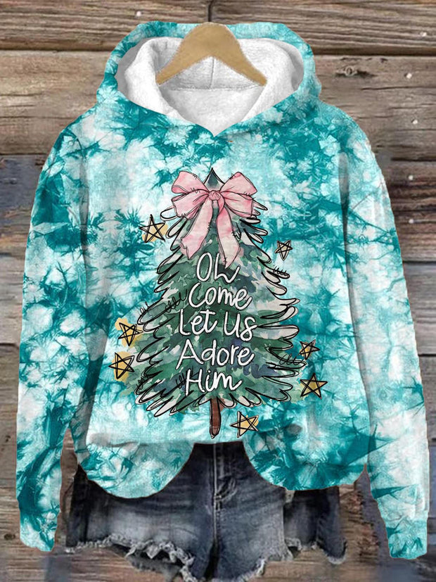 Oh Come Let Us Adore Him Long Sleeve Printed Hoodie