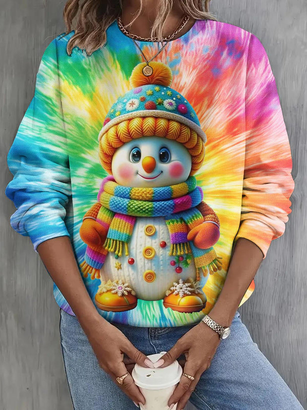 Colorful and Cute Snowman Long Sleeve Casual Top