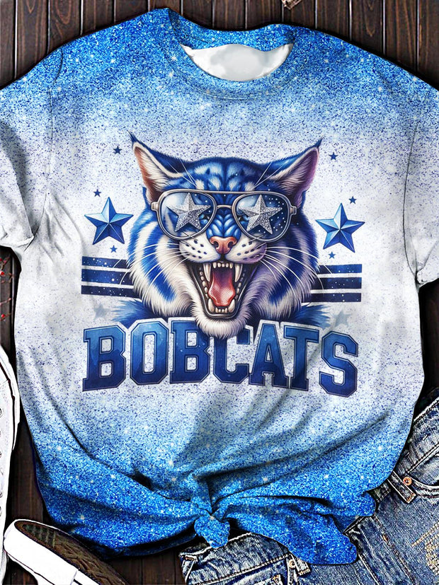 Bobcats Printed Football Game Crew Neck T-shirt