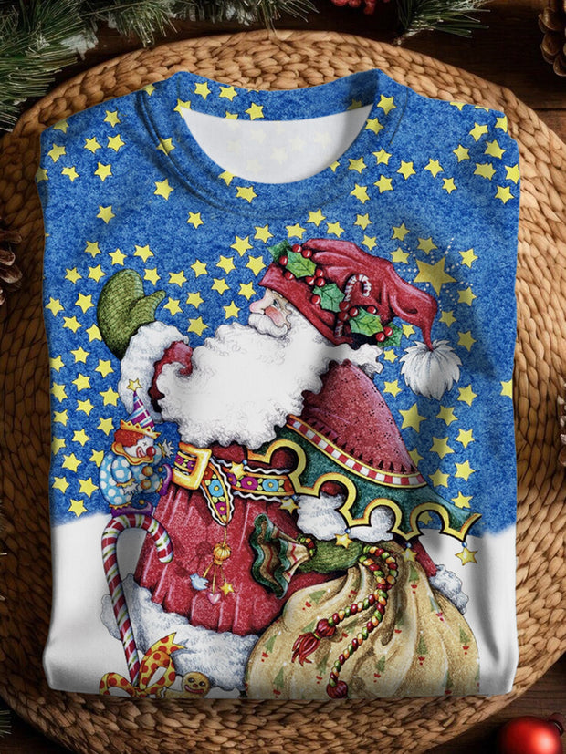 Women's Christmas Santa Claus Snow Scene Print Casual Long Sleeve Top