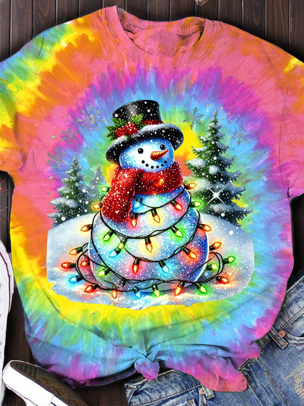 Colorful Snowman Crew Neck T-shirt