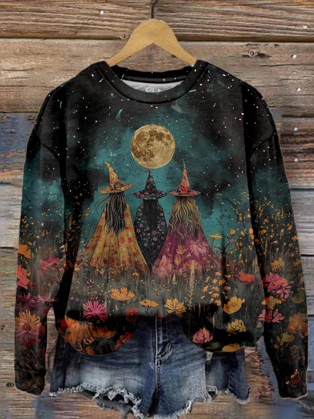 Cottagecore Witches Printed Long Sleeve Casual Top