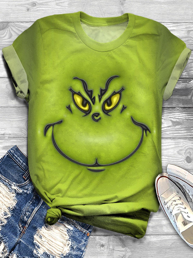 Green Smiley Monster Crew Neck T-shirt