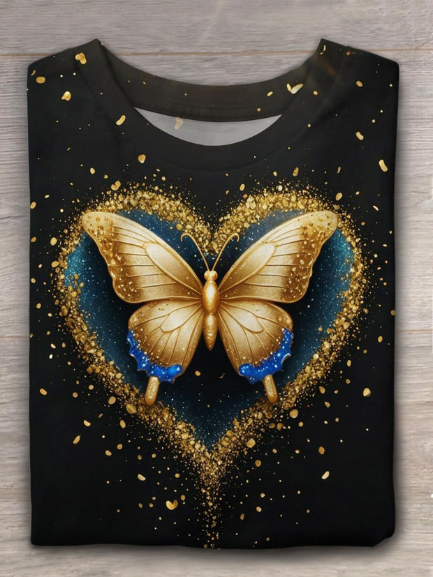 Heart Design Butterfly Crew Neck T-shirt