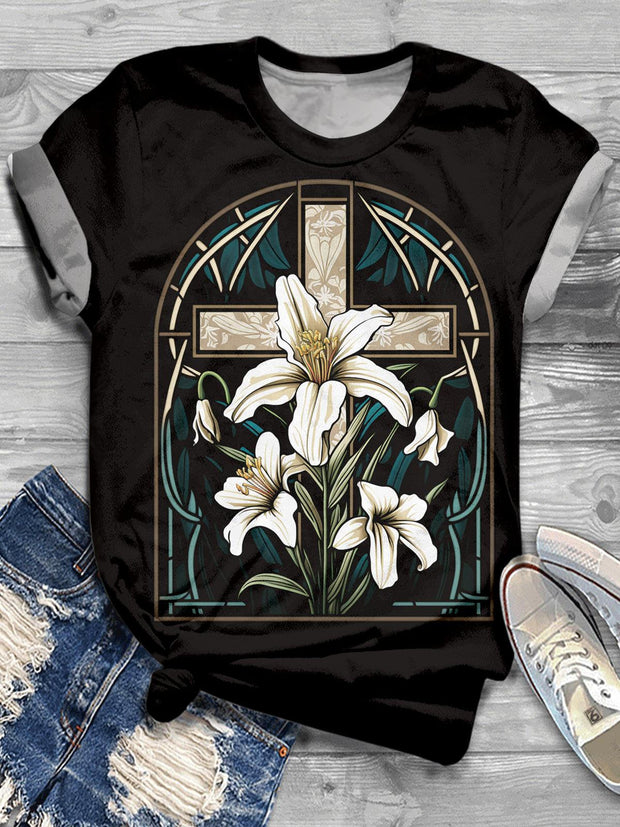 Women's Jesus Flowers Crew Neck T-shirt