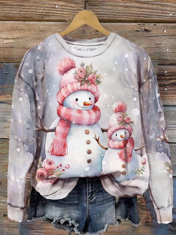 Women's Winter Christmas Snow Scene Retro Print Casual Long Sleeve Top