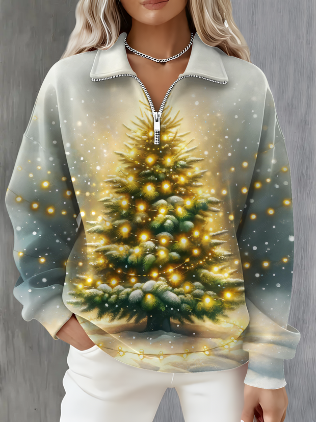 Colorful Christmas Tree Long Sleeve Zipper Sweatshirt
