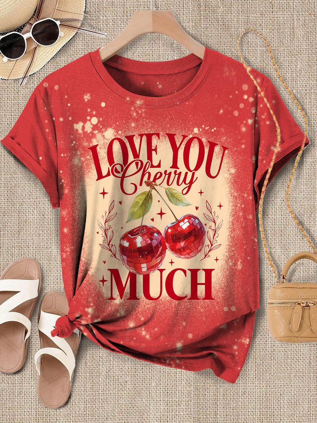 Love You Verry Much Cherry Vintage Print Casual T-shirt