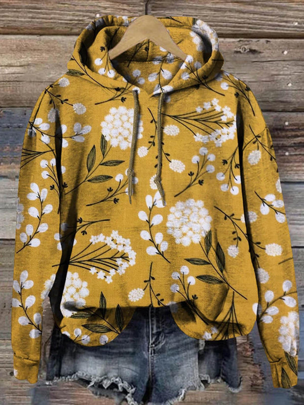 Yellow Wild Flower Long Sleeve Printed Hoodie