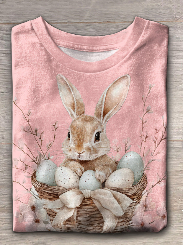 Easter Day Bunny In Basket Crew Neck T-shirt